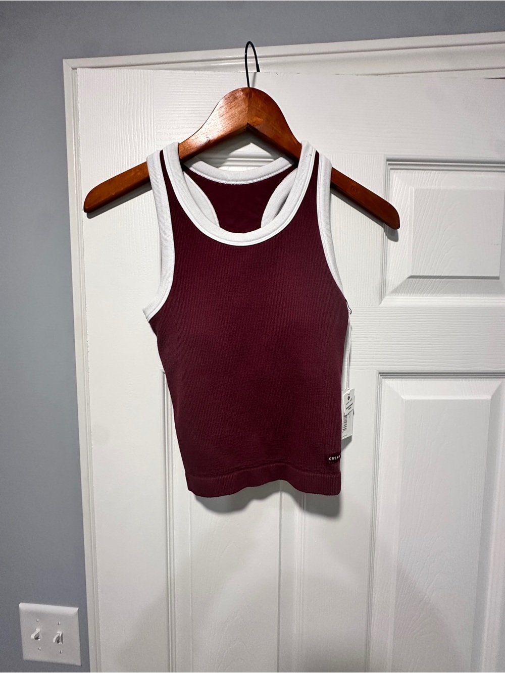 Ribbed Tank Top with White Trim in Burgundy